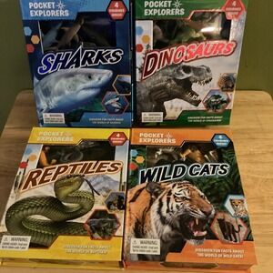 Pocket Explores Set Of 4 Book, Dinosaurs, Wild Cat,‎ Sharks, And Reptiles,  2021